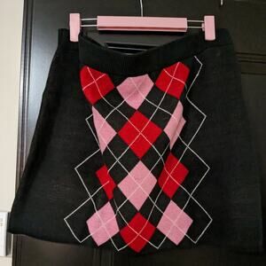 DIVIDED NWT ARGYLE 3X SKIRT PINK/BRN